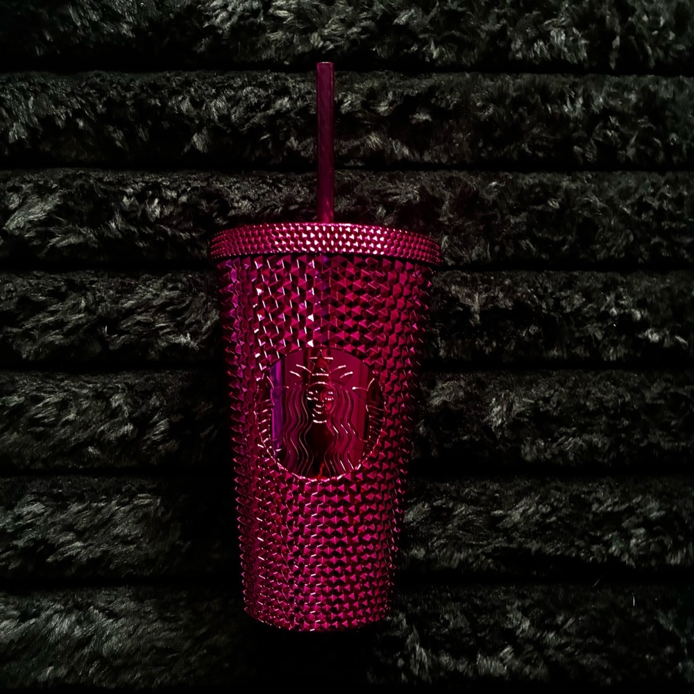 Starbucks Pink Sangria Bling Metallic Studded Tumbler 2022 16 oz‎ With Straw EUC